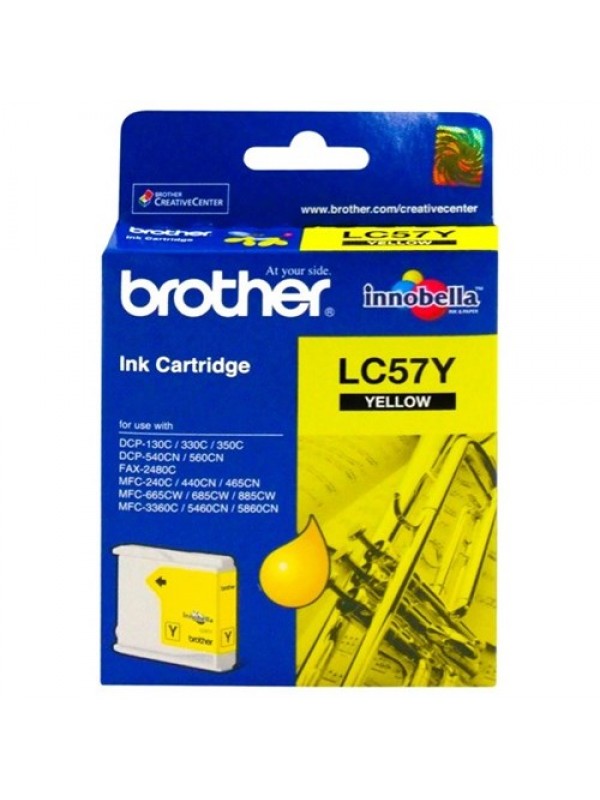LC57-Y  The Brother LC57Y Yellow Ink Cartridge – Single Pack. Prints 400 pages. 