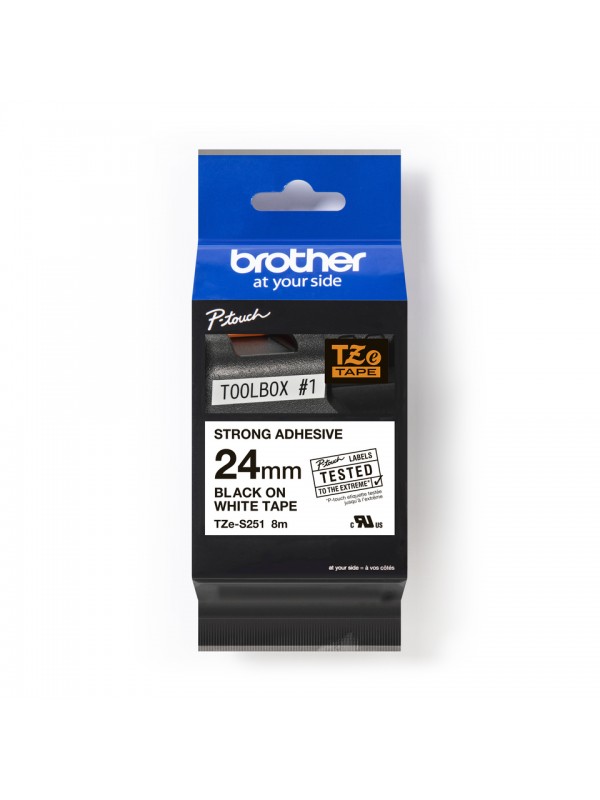 TZe-S251 Brother Genuine Strong Adhesive Laminated Label, 24mm Black on White