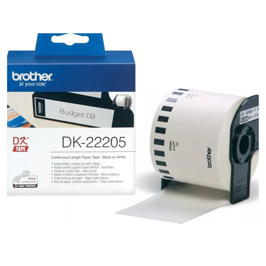 DK-22205 Brother Continuous Roll - Black on White - 62mm x 30.48M