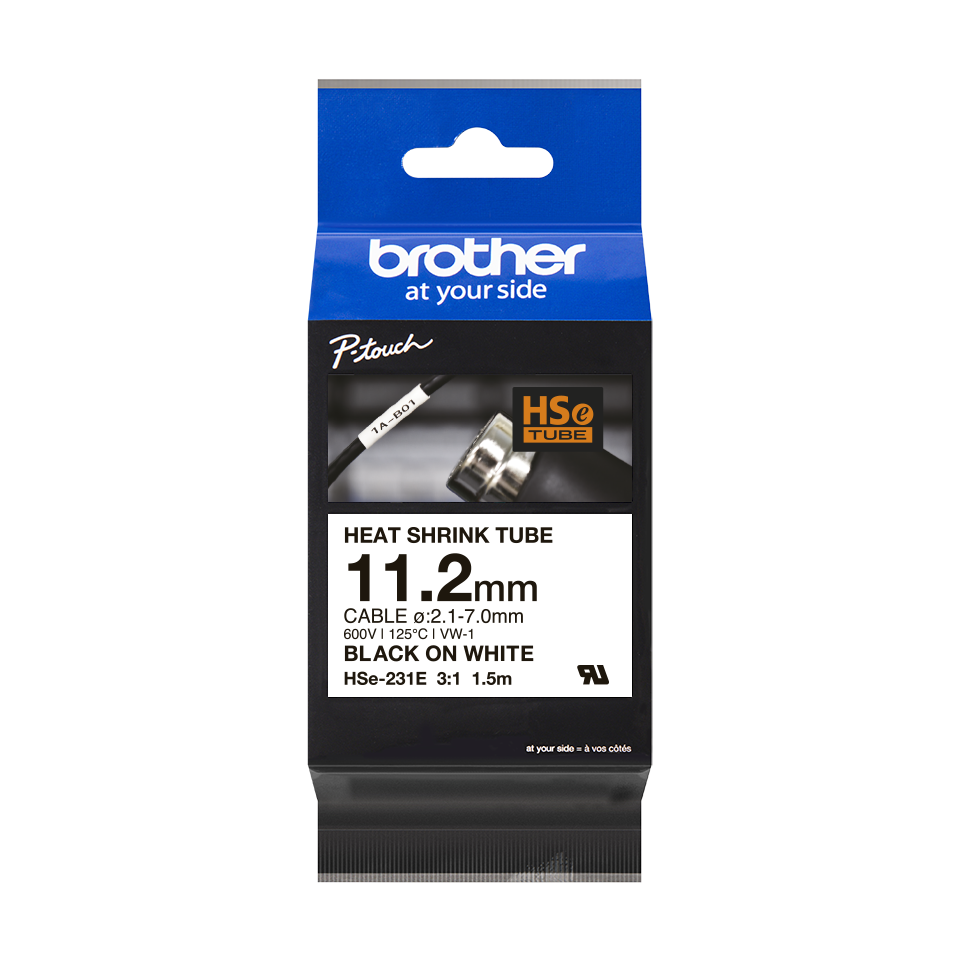 Brother HSe-231E Black on White Heat Shrink Tube - 11.2m (New 3:1)