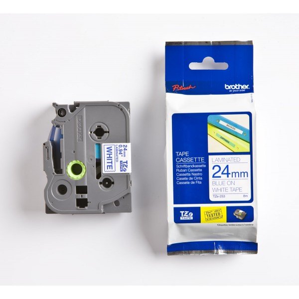 Brother TZe-253 Blue On White Tape - 24mm