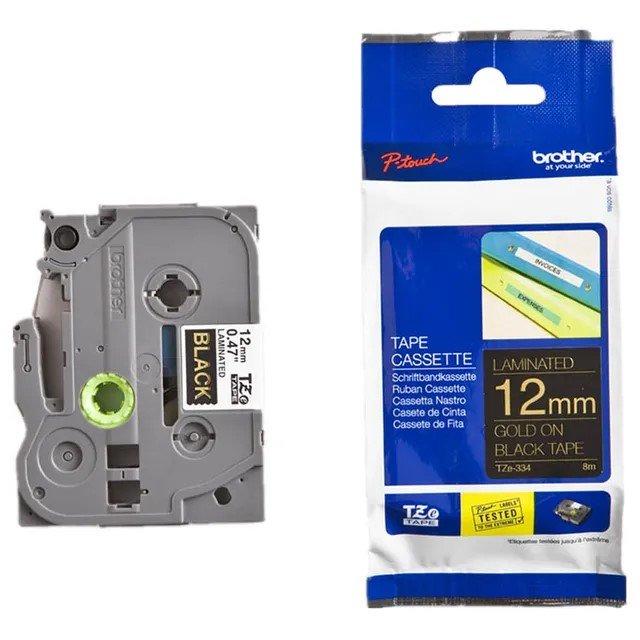 Brother TZe-334 Gold On Black Tape - 12mm