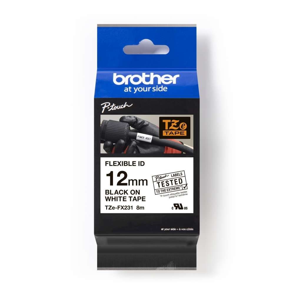 Brother TZe-FX231 - Flexible ID - Black On White Tape - 12mm