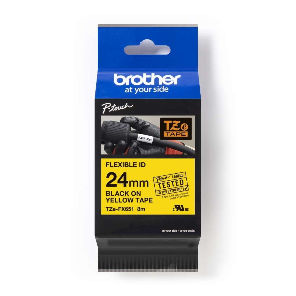 Brother TZe-FX651 - Flexible ID -Black On Yellow Tape - 24mm